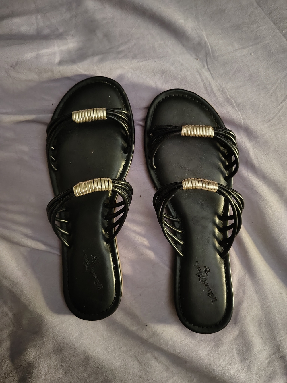 Black Womens Slide Sandals with Metallic Accent From Universal Threads For Sale